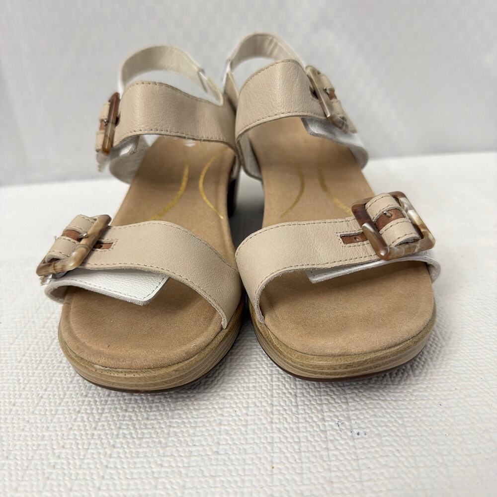 Naot Sandals Womens Size 6 Mode Block Heel White Taupe Adjustable Ankle Strap - Picture 2 of 10